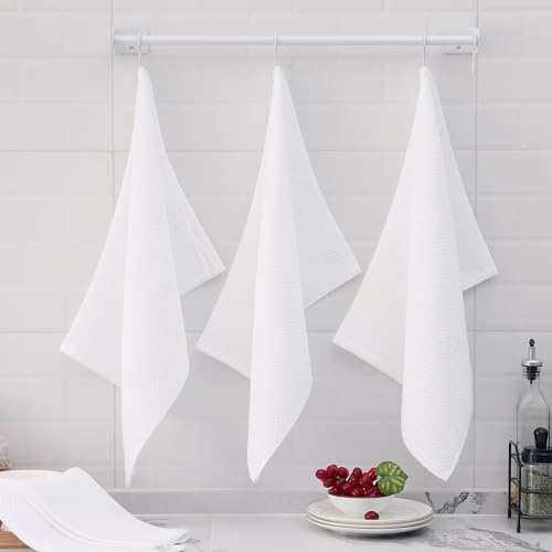 Image of Homaxy 100% Cotton Oversized Waffle Weave Kitchen Dish Towels, Ultra Soft Absorbent Quick Drying Cleaning Towel, 20 x 28 Inches, 6-Pack, White