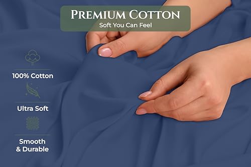 Image of Royale Linens 100% Cotton Pillow Cases Queen Size Set of 2 - Percale Pillowcase - Navy Pillow Cases Super Soft Cooling & Breathable Hotel Cotton Pillowcases, Fits Queen Pillows (20 inchx30 inch, Navy)