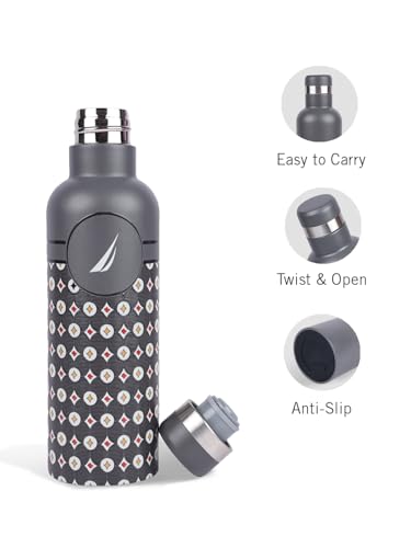 Image of NAUTICA Premium Leak-Proof Insulated Water Bottle - 1pc (Yacht)| 500ml | Stainless Steel Flask with 24 Hours Temperature Retention | Ideal for Travel, Gym, Office Use Oreo Printed-Grey /Beige