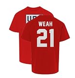 Weah Inspired 21 Graphic - USA Tribute 2 Side Youth Unisex T-Shirt (Red, Youth Large)