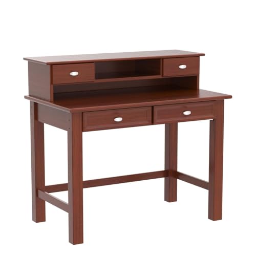 Image of Wooden Study Table with 4 Drawers and Shelf Storage Workstation for Home Office & Study Room | Solid Wooden Desk Writing Table (Brown Finish)