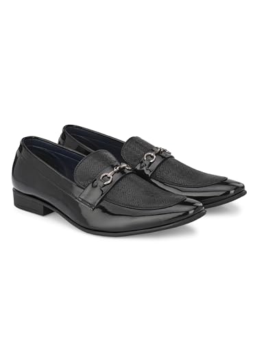 Image of San Frissco Men's Formal Loafers Textured Leatherette Trending Shoes with Buckle,Semi Casual Cushioned Footbed Cushioned Footbed Formal Party Slip-On Glossy Shoe & Lightweight