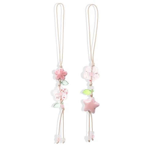 Nogeqi 2 sztuki kwiatowe zawieszki do telefonu Aesthetic Phone Charm różowe kwiaty gwiazda liście zawieszki do telefonu charms biżuteria do telefonu dla torebki aparatu etui na telefon breloczek do