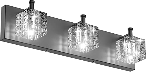 Image of Ralbay Black Vanity Light 3 Lights Modern Crystal Matte Black Bathroom Light Fixtures Modern Crystal Bathroom Vanity Light Fixtures