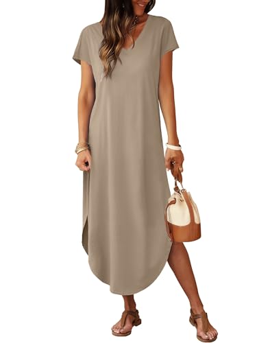 Image of RUMIA Summer Maxi Dresses for Women Cap Sleeve Long Sundress with Pockets
