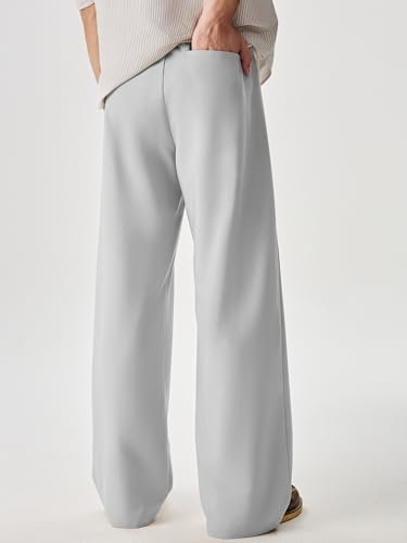 Image of JMIERR Mens Baggy Casual Dress Pants Lightweight Pleated Old Money Wide Leg Pants Loose Relaxed Fit Trousers