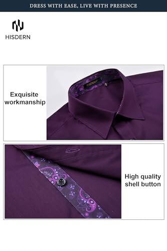 Image of HISDERN Mens Business Dress Shirts Long Sleeve Casual Button Down Shirt Formal Inner Collar Contrast Shirt for Men Wedding