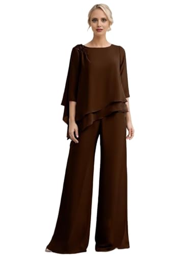 Chiffon Mother of The Bride Pant Suits for Wedding 2 Piece Pant Suit Lace Appliques Formal Wedding Guest Outfits