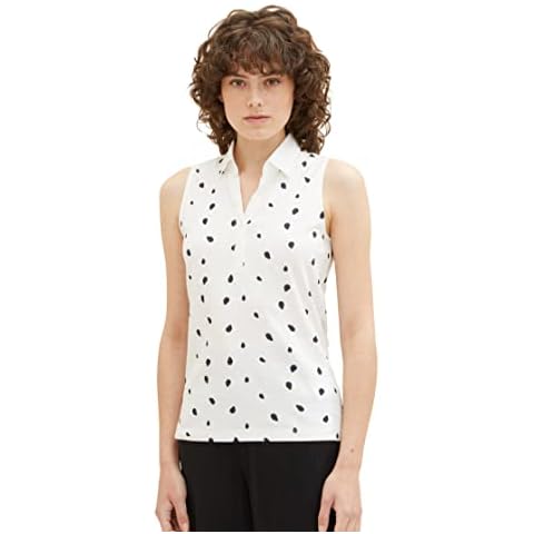 TOM TAILOR Women's Polo Top in Offwhite Navy Dots Cover