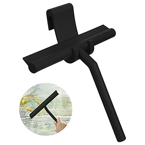 AQUATEK Black Shower Squeegee For Shower Doors, Squeegee Window Cleaning, Includes Silicone Blade & Holder Hook for Bathrooms, Kitchens, Car Glass, Mirrors & Tiles Cover