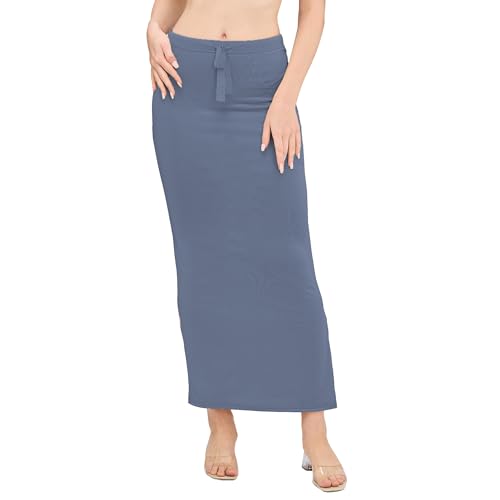 Image of DESI GIRL Satin Shimmer Stretchable Saree Shapewear Petticoat with Drawstring for Women | Mermaid fit Saree Petticoat with Side Slit for Easy Movement | Saree Shaper | Long inskirt
