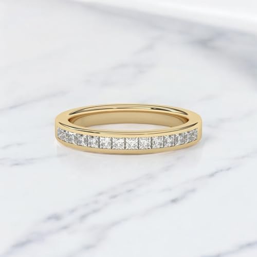 Princess Cut Moissanite Half Eternity Band 14K Yellow Gold Engagement Ring for Women Elegant Art Deco Design Handmade Alternative Fine Jewelry Fourth of July Gift for Sister2