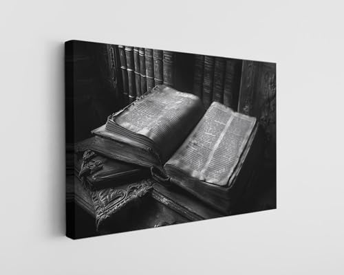 Black and White Old Book Canvas Wall Art - Vintage