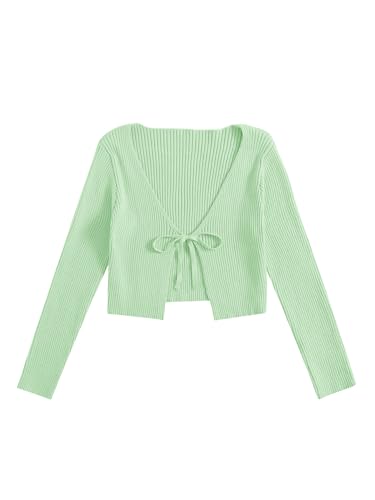 Image of Floerns Women's Tie Front Long Sleeve Rib Knit Shrug Sweaters Cardigan Crop Top