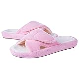 Adjustable House Slippers for Women with Arch Support Open Toe Fuzzy Slide Sandals Pink 38