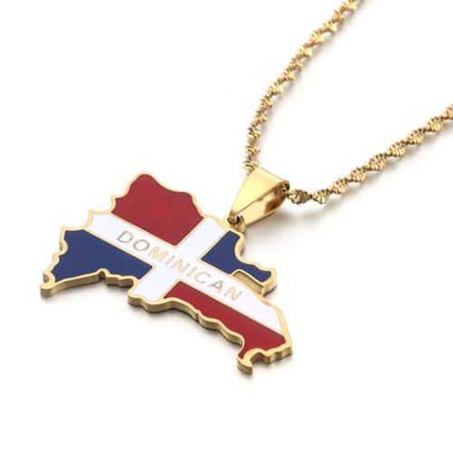 VALKEM Émail la République Dominicaine Carte Pendentif Collier pour Les Femmes Carte de Mariage de Bijoux dominicains Anniversaire, Saint-Valentin, Noël, Cadeaux d’Anniversaire