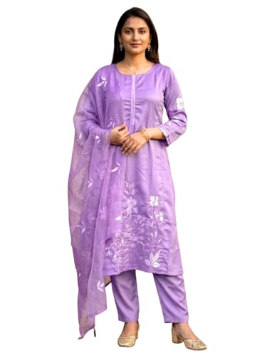 Ensemble soie Chanderi femme lavande pour éviter l'inconfort