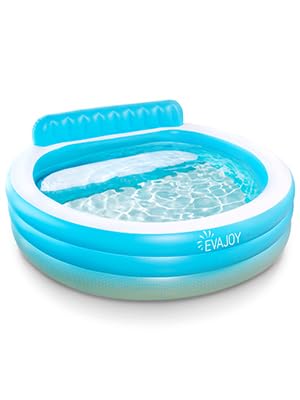 Full-Sized Inflatable Swimming Family Pool with Seats, 88"x85"X30" Above Ground Blow Up Pool with Backrest Bench for Backyard Kiddie Pool, Age 3+