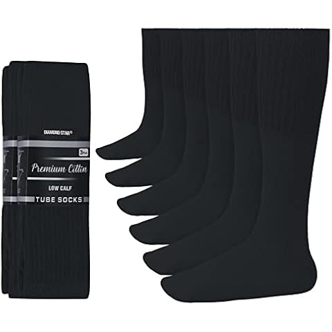 Diamond Star Men's 6 Pack Athletic Tube Socks Running Sports Over The Calf Cushioned Premium Soft Cotton Big and Tall (Black) Cover