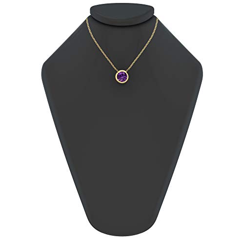 Belinda Jewelz Womens 14K Yellow Gold Round Sparkly 7 Mm Gemstone Bezel Solitaire Classic Chain Gemstone Fine Jewelry Accessory Pendant Necklace, 1.48 Carats African Amethyst, 18 Inch #TOP2