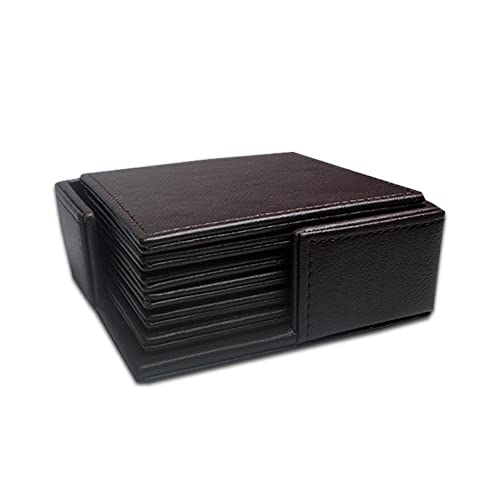 Square Tea Coasters pack of 6 with holder for bar home, office, Genuine/Real Leather, Non-Slip, Heat Resistant Coasters - Image 2