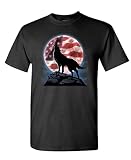 American Howl - Wolf Patriotic USA America - Unisex T-Shirt (XL, Black)