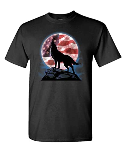 American Howl - Wolf Patriotic Usa America - Unisex T-Shirt (Xl, Black) #TOP11