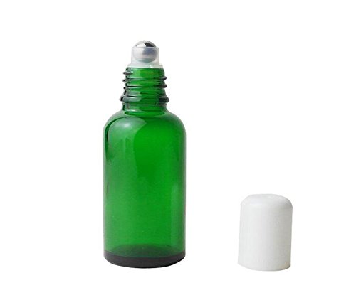 3PCS Empty Green Glass Roll-on Bottles with Stainless Steel Roller Balls and White Cap for Essential Oil Perfumes Lip Balms Attar Container (30ml/ 1oz)
