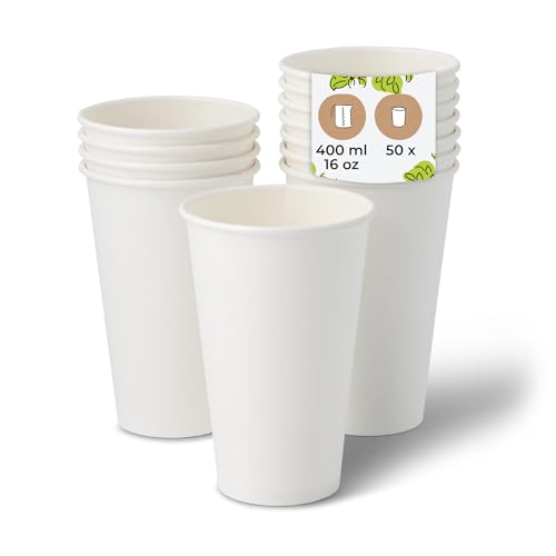 BIOZOYG Gobelet en carton 50 pièces 400 ml / 16 oz, 90 mm - Gobelets jetables pour café - Gobelets en carton pour boissons chaudes - Alternative aux gobelets...
