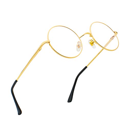 RANHUU Blue Light Blocking Round Metal Frame Circle John Lennon Style Computer Eyeglasses (Gold Frame/Clear Lens, 48)
