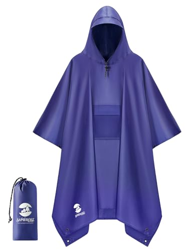 Image of SaphiRose Extra Thick Hooded Rain Poncho Double Layer Waterproof Raincoat Jacket for Men Women Adults