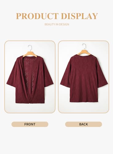 Image of Eytino Plus Size Cardigan for Women Half Sleeve Knitted Jacquard Summer Kimono Cover up Tops(1X-5X)