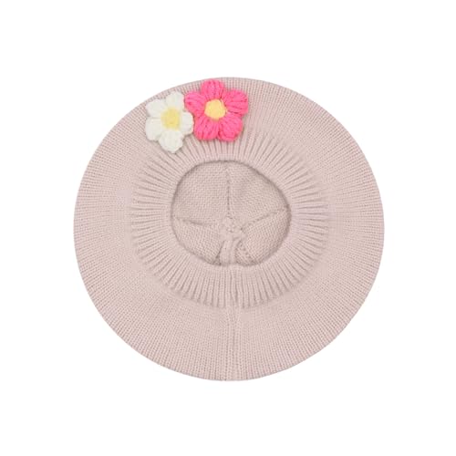 Baby Beret Hat Toddler Girls Winter Warm Knit Beanie French Artist Bonnet Cap with Cute Flower Accent2