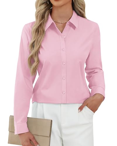 Image of J.VER Button Down Shirts for Women Stretch Collared Cotton Long Sleeve Dress Shirt Business Casual Blouse for Work