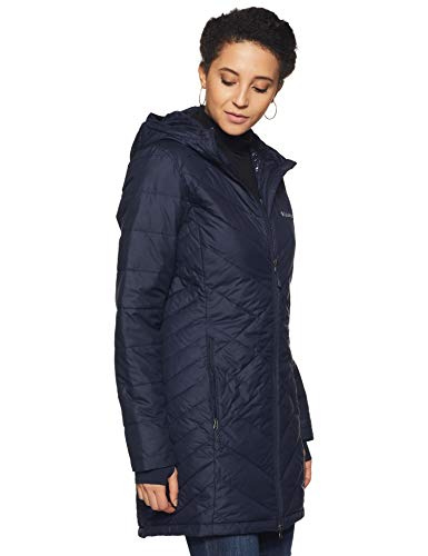 Columbia Casaco com capuz feminino Heavenly longo, escuro noturno, médio