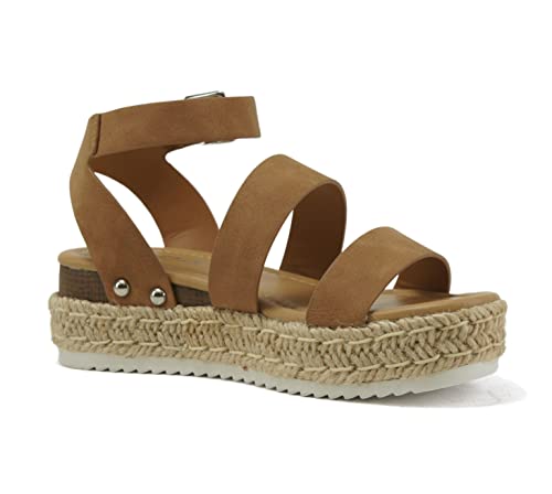 Image of Soda BRYCE-2 Kids /Children /Girls Open Toe Two Bands Espadrille Jute Platform Wedge Casual Fashion Flatform Sandals with Buckle Ankle Strap