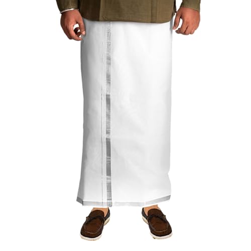 Dhoti Mundu en coton blanc simple couche avec bordure élégante