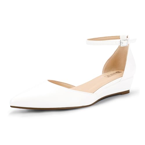 IDIFU White Low Wedge Dress Flats