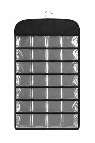 Image of Non-Woven Hanging Jewellery Organizer Storage Bag | Multipurpose Vanity Kit for Necklaces, Earrings, Chains, Watches, Pendants, Cosmetics & Accessories | Travel & Home Use - Black