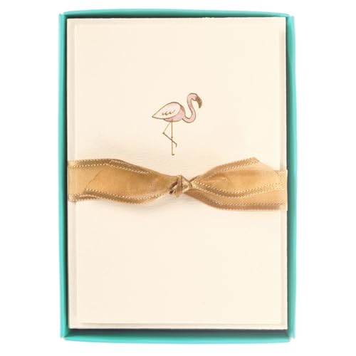 Image of Graphique Pink Flamingo La Petite Presse Boxed Notecards - 10 Embossed and Embellished Gold Foil Pink Flamingo Blank Cards with Matching Envelopes, 3.25 inch x 4.75 inch