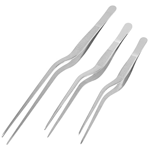 CIYODO 3pcs Stainless Steel Tweezers Long Kitchen Food Clips Steak Tweezers for Cooking and Fish Bone Removal