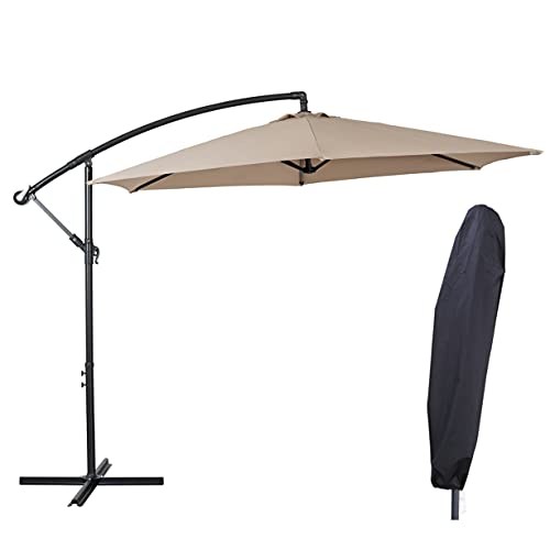 Deuline® Aluminium Sonnenschirm Ø300cm mit Schutzhülle UV-Schutz Wasserabweisende Bespannung Gartenschirm Marktschirm Ampelschirm mit Kurbel Alu Mast Mallorca Sand 521803 Cover