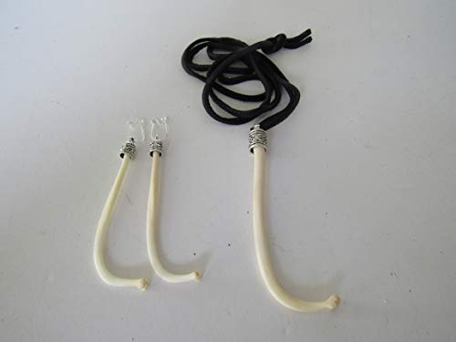 Raccoon Penis Bone Pendant Necklace & Earrings The Love Bone Boho Jewelry Set Baculum Animal Bone Jewelry