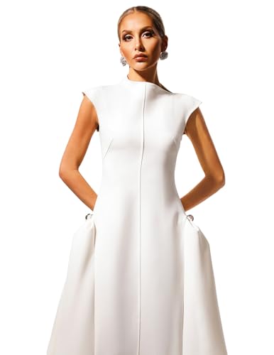 BELLA BARNETT Sleeveless Mock Neck Pockets Prom Dress Maxi Classy Elegant Solid Color Evening Formal Dress4
