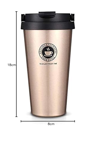 ORPIO (LABEL) Stainless Steel Vacuum Insulated Travel Tea and Coffee Mug -Insulated Cup for Hot & Cold Drinks, Travel Thermos Flask with Lid- Golden (500ML)