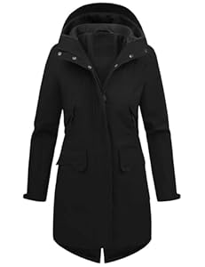 Vancavoo Übergangsjacke Damen Wintermantel Lang Leichte Jacke mit Kapuze Softshellmantel Übergang Mantel Parka Übergangsmantel für Frühling Herbst,Schwarz,XXL