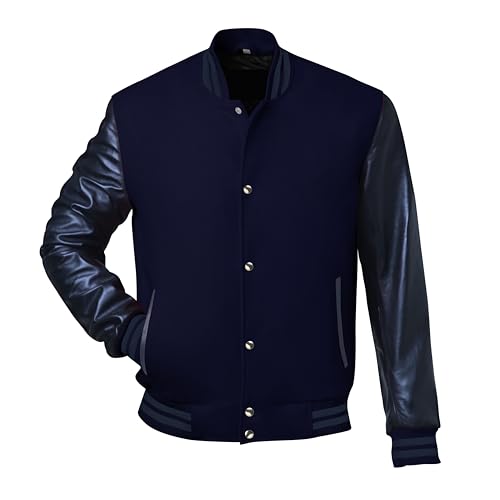 Image of Red And Black Letterman Jacket Men - Mens Black Varsity Letterman High School Baseball Bomber Jacket