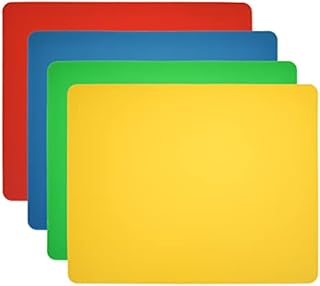 ASAB Flexible Chopping Board | Set of 4 Plastic Cutting Boards | Colour Coded Antibacterial Chopping Board Mats | BPA-Free | Dishwasher Safe | Kitchen Cutting Boards for Meat Vegetable Fruits