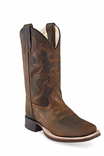 Old West Boots Children's Distressed Brown Square Toe Cowboy Boot Brown 11