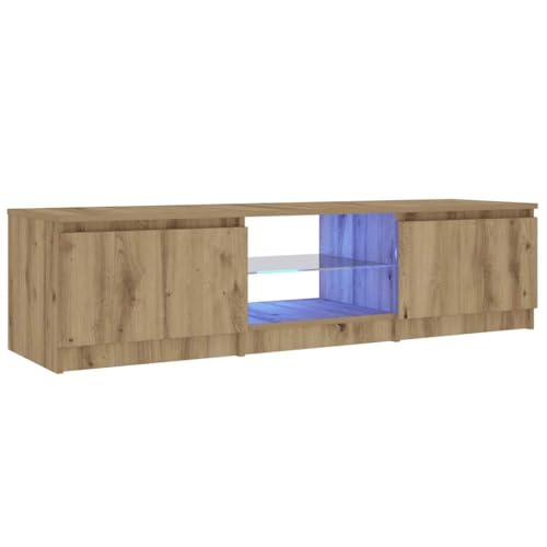 vidaXL Meuble TV avec lumières LED chêne Artisanal Bois d'ingénierie, Support TV, Meuble multimédia, Console TV, Meuble HiFi, Centre de Divertissement